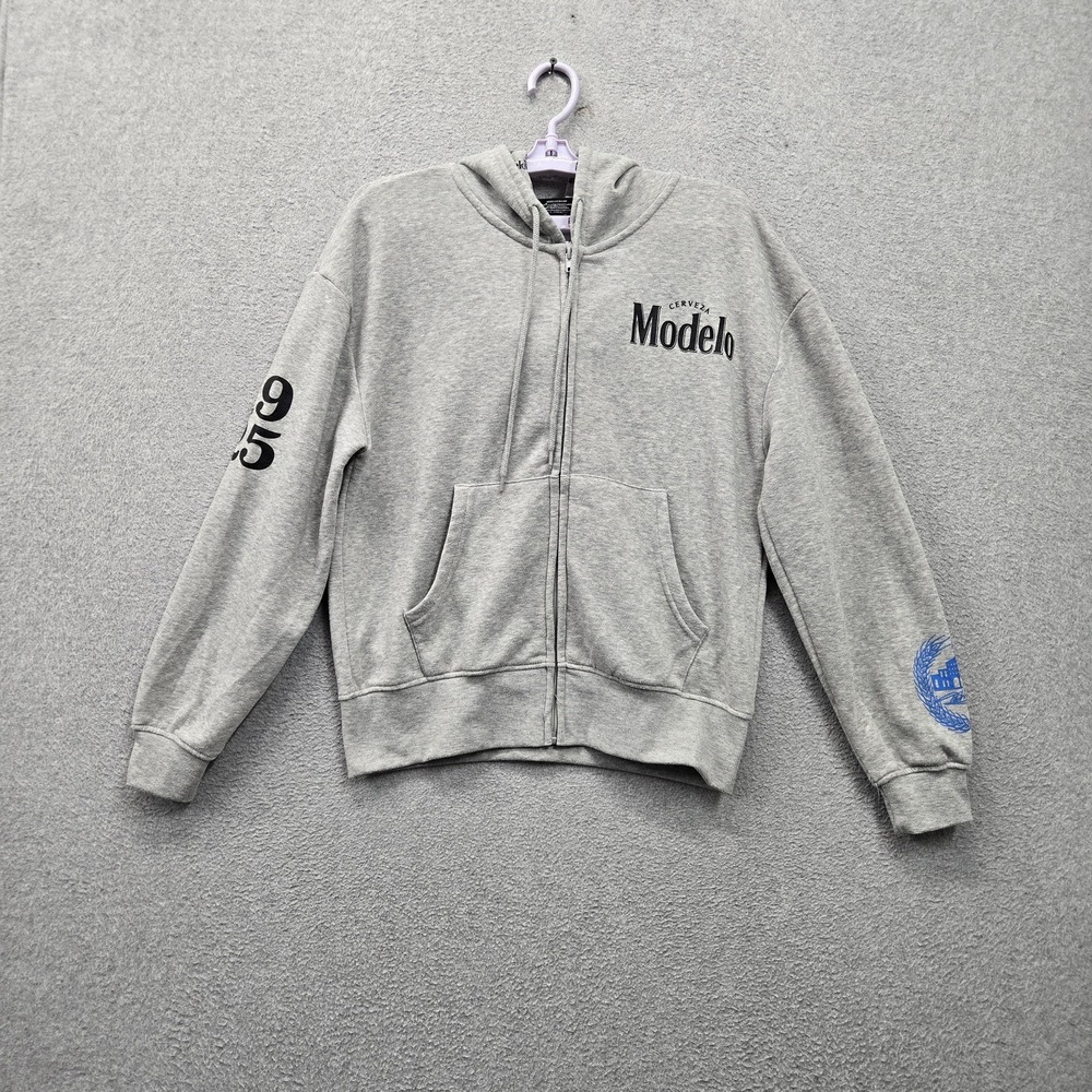 Modelo Men Hoodie M Gray Graphic Fleece Beer Bottle Hoodie Logo Hooded